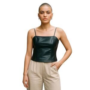 Vintage Y2K XOXO Black Leatherette Tank Top MD Grunge Punk Dark Gothic